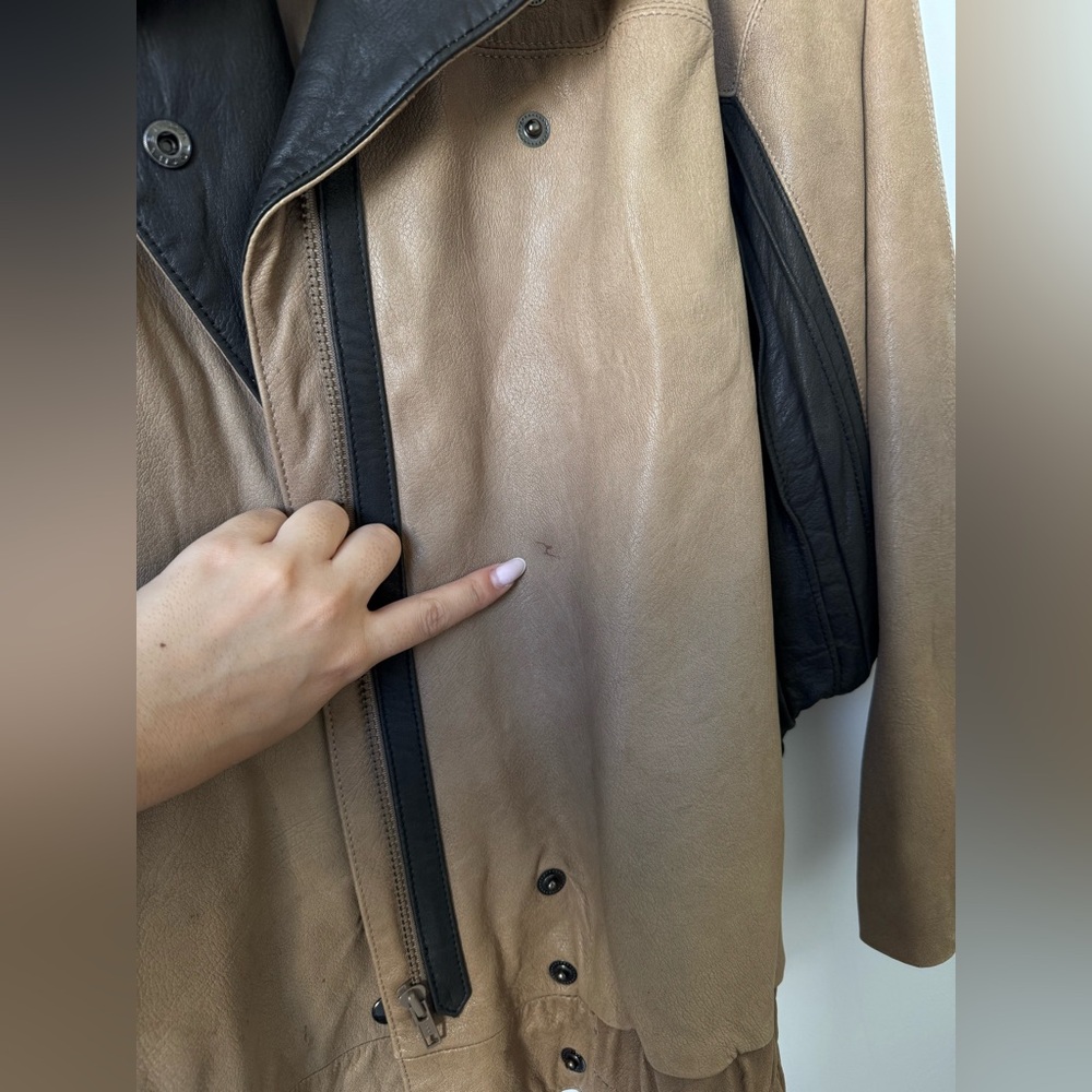 Mango Vintage Two Tone Leather Bomber Jacket - Size 6 - Picture 12 of 15